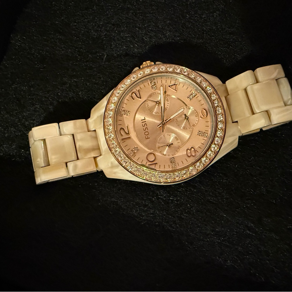 Fossil Women's Marble Banded Gold Watch with Crystal Accents